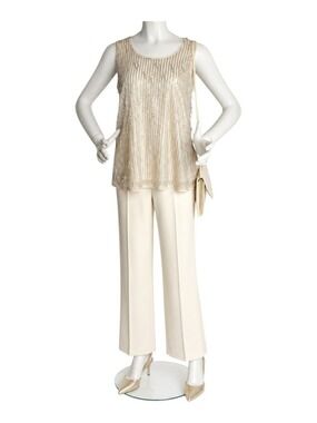 Cotton Bleu Cream Sequin Small Tassel Tank | Luxe Metallic Dressy Top NWT